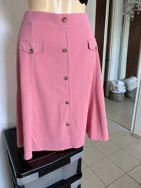 Ashley Blue Pink A-Line Button-Front Skirt with Pocket Flaps